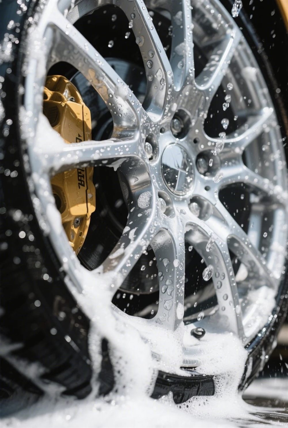 Foam cleaning a polished wheel rim